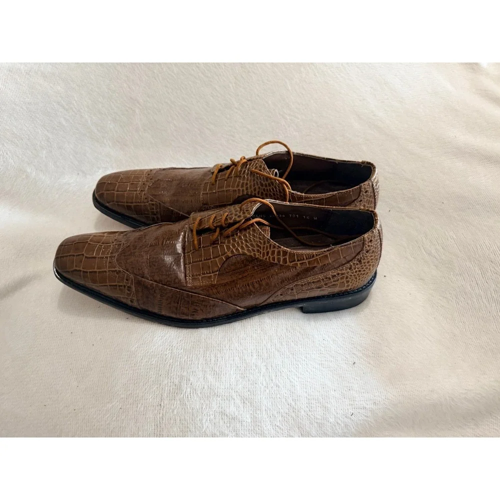 Stacy Adams Mens Size 14 Brown Faux Croc Wingtip Oxford Dress Shoes